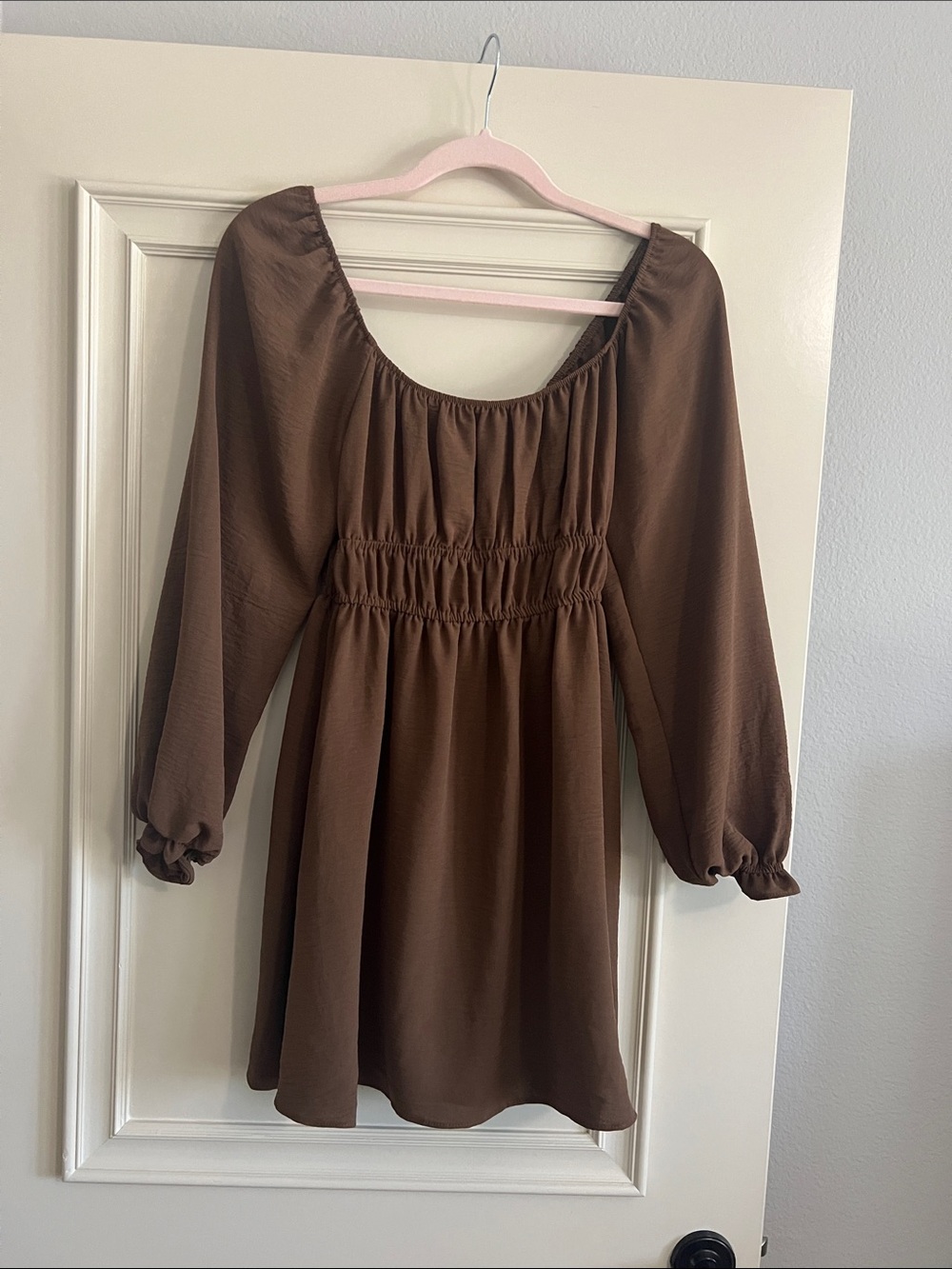 Alter’d State Brown Long-Sleeved Babydoll Dress, size XS